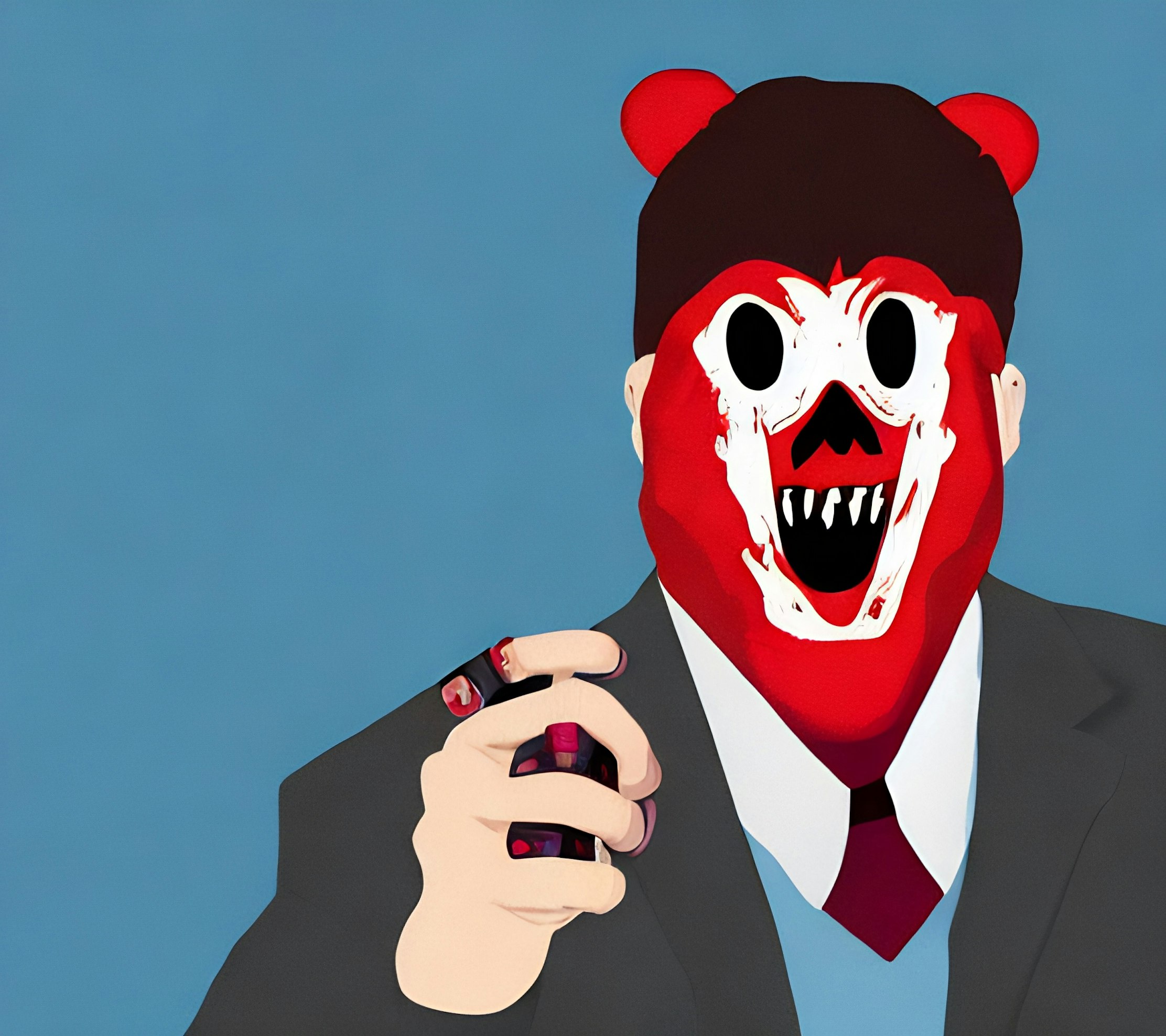 Executive Wears Screaming Mask