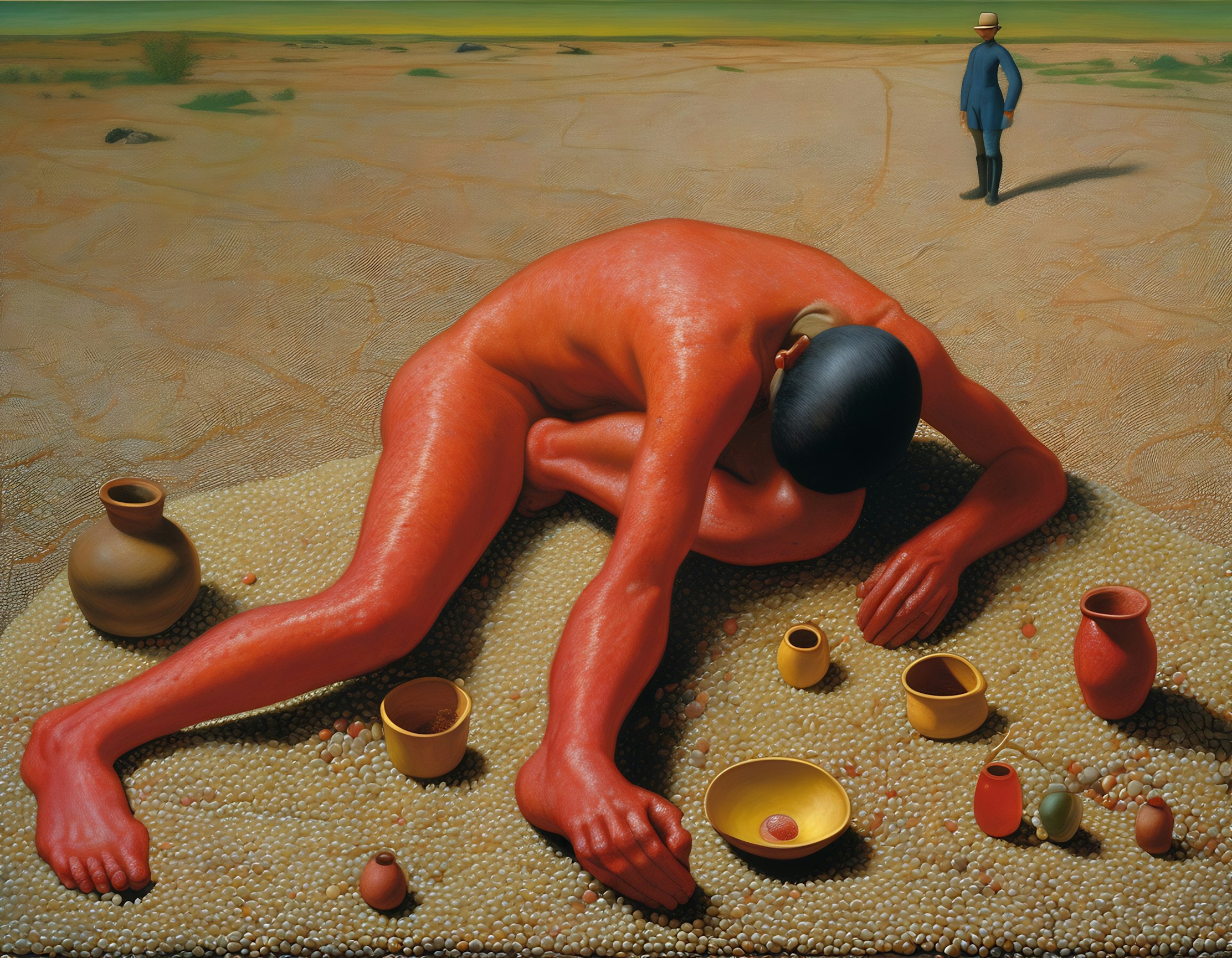 Terracotta Supplicant Upon Desert Plain