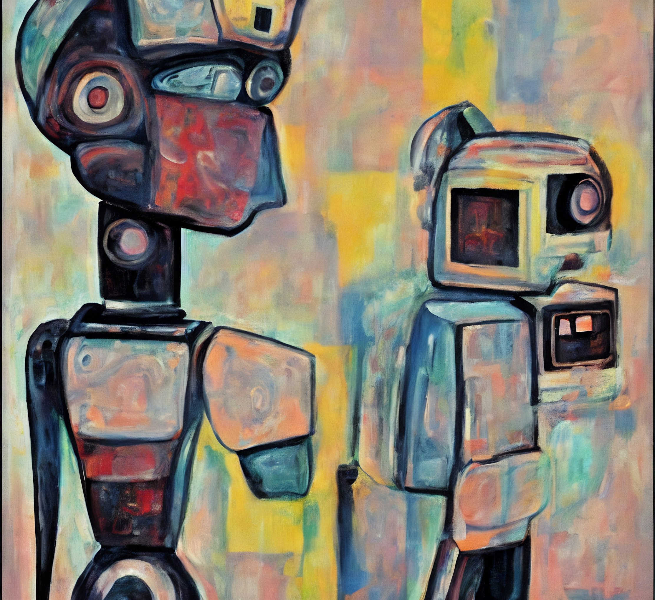 Painted Robots Contemplate Digital Existence